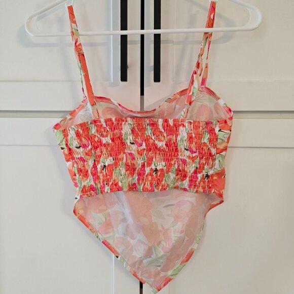 Cider Women’s Floral Tank Sz Large L Crop Top Spaghetti Straps Orange Pink - Picture 2 of 7